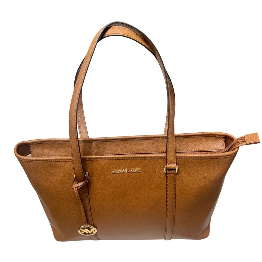 Michael‎ Kors Saffiano Leather Tote Bag Womens Large Luggage Brown Zip